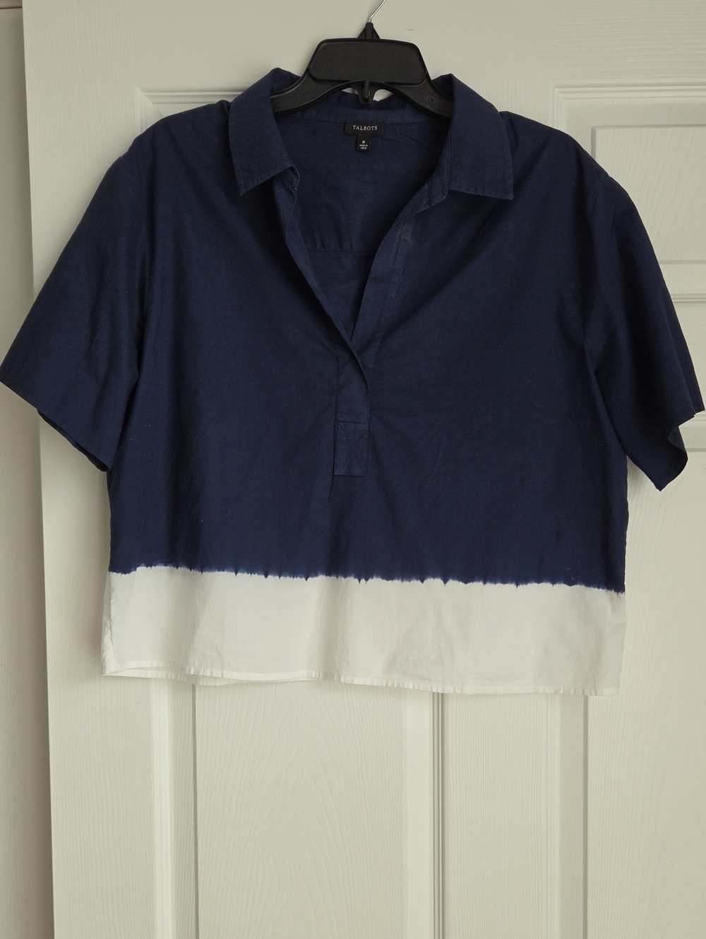 Talbots Navy and White Short-Sleeve Button-Down Polo